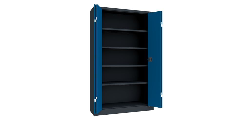 Produktbild Falttürenschrank, 1950x1200x400 mm, Drehgriff, 2 Böden verzinkt, RAL 7016/5010 bild 2