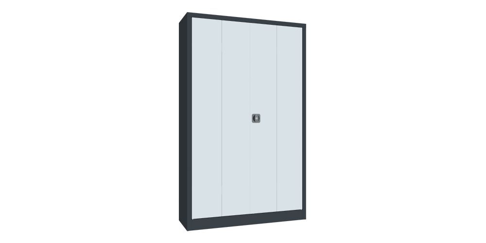 Produktbild PAVOY Falttürenschrank 1950x1200x400 mm Drehgriff 2 Böden verzinkt RAL 7016/7035