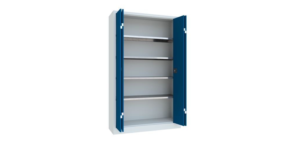 Produktbild Falttürenschrank, 1950x1200x400 mm, Drehgriff, 2 Böden verzinkt, RAL 7035/5010 bild 2