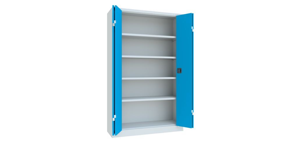 Produktbild Falttürenschrank, 1950x1200x400 mm, Drehgriff, 2 Böden verzinkt, RAL 7035/5012 bild 2