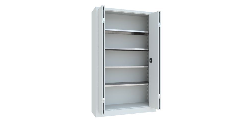 Produktbild Falttürenschrank, 1950x1200x400 mm, Drehgriff, 2 Böden verzinkt, RAL 7035 bild 2
