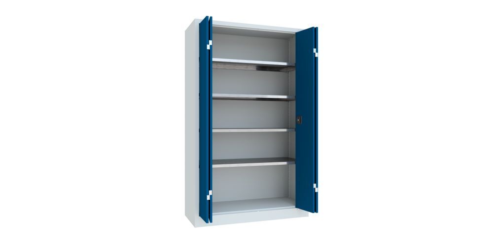 Produktbild Falttürenschrank, 1950x1200x500 mm, Drehgriff, 2 Böden verzinkt, RAL 7035/5010 bild 2