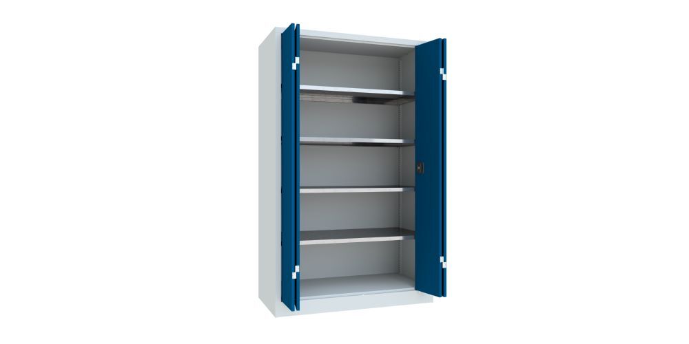 Produktbild Falttürenschrank, 1950x1200x600 mm, Drehgriff, 2 Böden verzinkt, RAL 7035/5010 bild 2