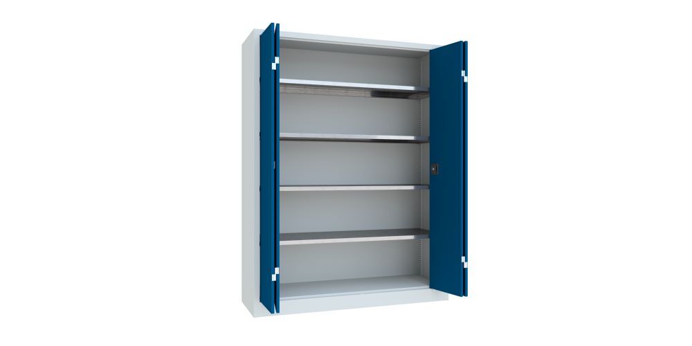 Produktbild PAVOY Falttürenschrank 1950x1500x500 mm Drehgriff 2 Böden verzinkt RAL 7035/5010