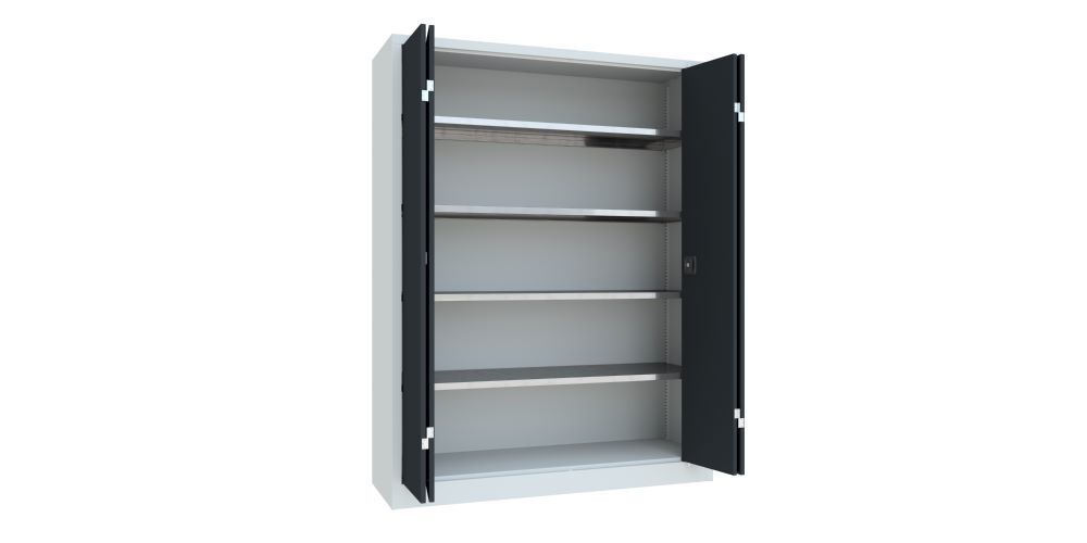 Produktbild PAVOY Falttürenschrank 1950x1500x500 mm Drehgriff 2 Böden verzinkt RAL 7035/7016