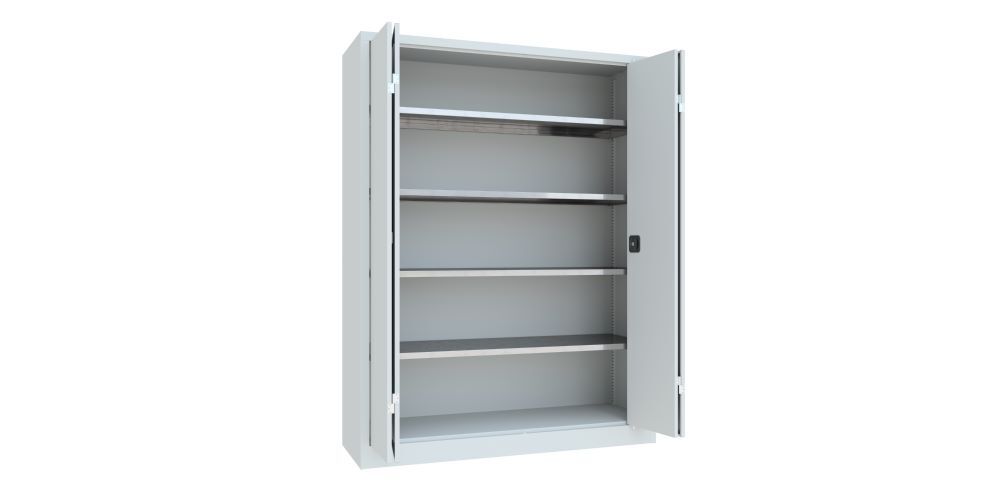 Produktbild PAVOY Falttürenschrank 1950x1500x500 mm Drehgriff 2 Böden verzinkt RAL 7035