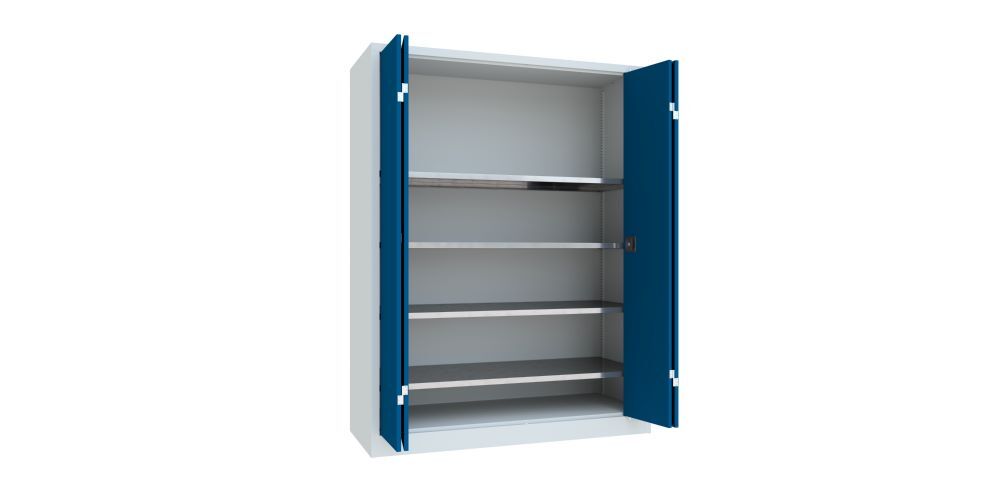 Produktbild PAVOY Falttürenschrank 1950x1500x600 mm Drehgriff 2 Böden verzinkt RAL 7035/5010