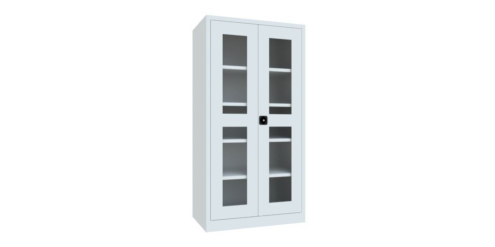 Produktbild PAVOY Flügeltürenschrank 1950x1000x600 mm 4 Böden gepulvert Sichtfenster RAL 7035