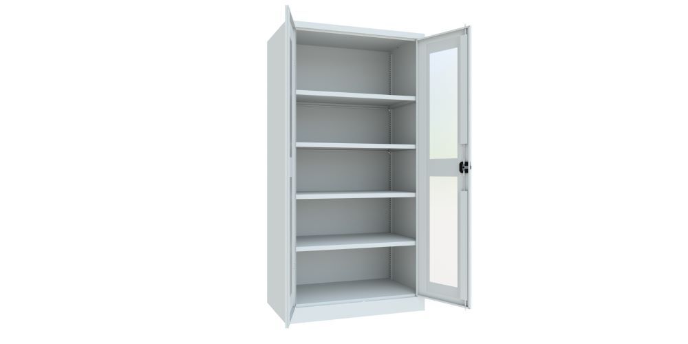 Produktbild Flügeltürenschrank, 1950x1000x600 mm, 4 Böden gepulvert, Sichtfenster, RAL 7035 bild 2