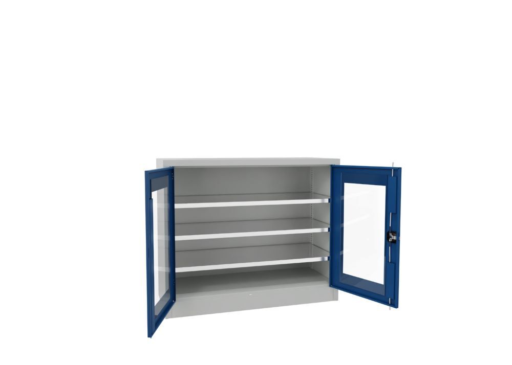 Produktbild Flügeltürenschrank, 1000x1200x500 mm, 2 Böden verzinkt, RAL 7035/5010 bild 2