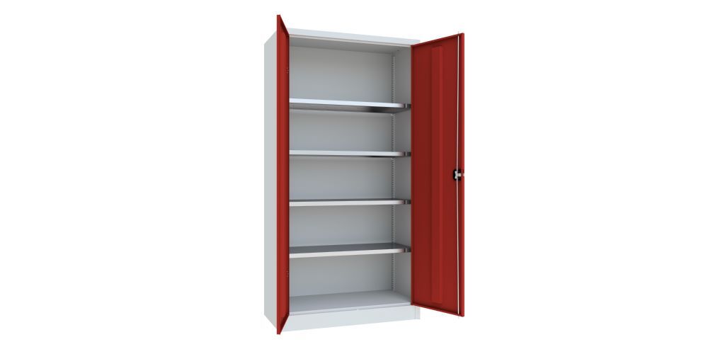 Produktbild Flügeltürenschrank, 1950x1000x500 mm, 4 Böden verzinkt, RAL 7035/3000 bild 2