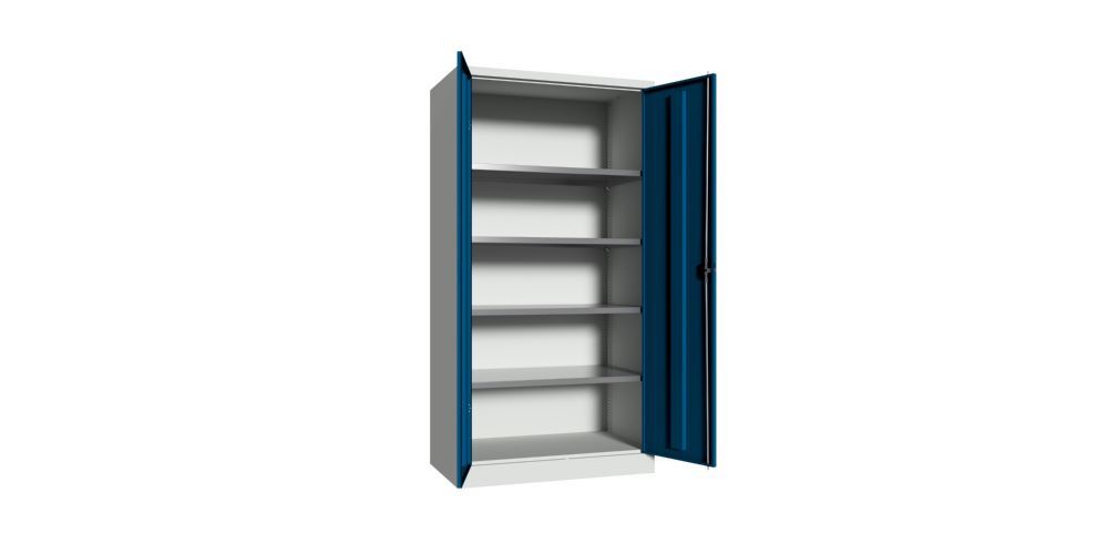 Produktbild Flügeltürenschrank, 1950x1000x600 mm, 4 Böden verzinkt, RAL 7035/5010 bild 2