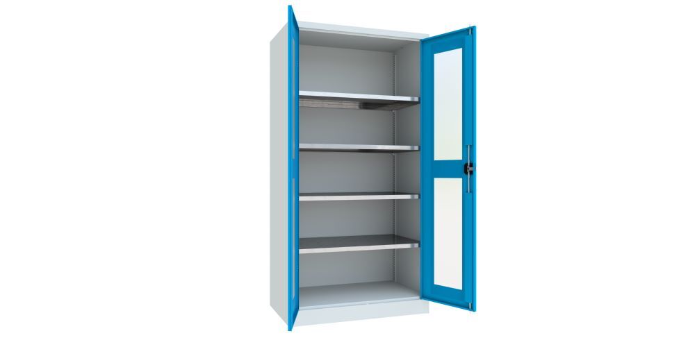 Produktbild Flügeltürenschrank, 1950x1000x600 mm, 4 Böden verzinkt, RAL 7035/5012 bild 2