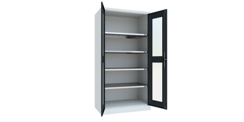 Produktbild Flügeltürenschrank, 1950x1000x600 mm, 4 Böden verzinkt, RAL 7035/7016 bild 2
