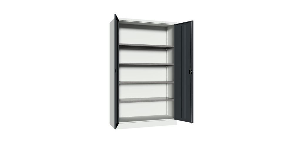 Produktbild Flügeltürenschrank, 1950x1200x500 mm, 4 Böden verzinkt, RAL 7035/7016 bild 2