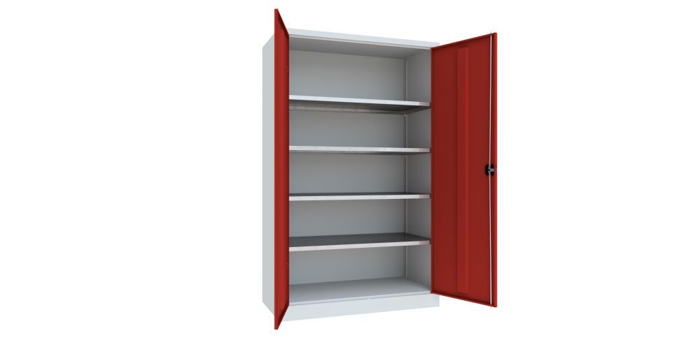 Produktbild Flügeltürenschrank, 1950x1200x600 mm, 4 Böden verzinkt, RAL 7035/3000 bild 2