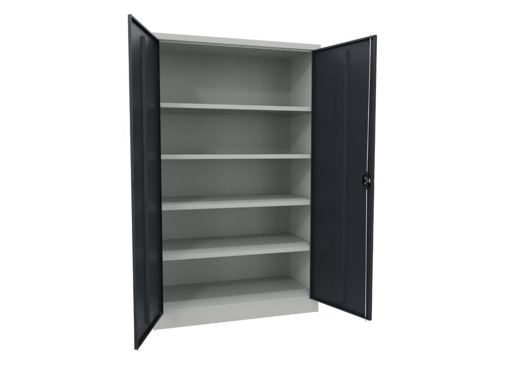 Produktbild Flügeltürenschrank, 1950x1200x600 mm, 4 Böden verzinkt, RAL 7035/7016 bild 2