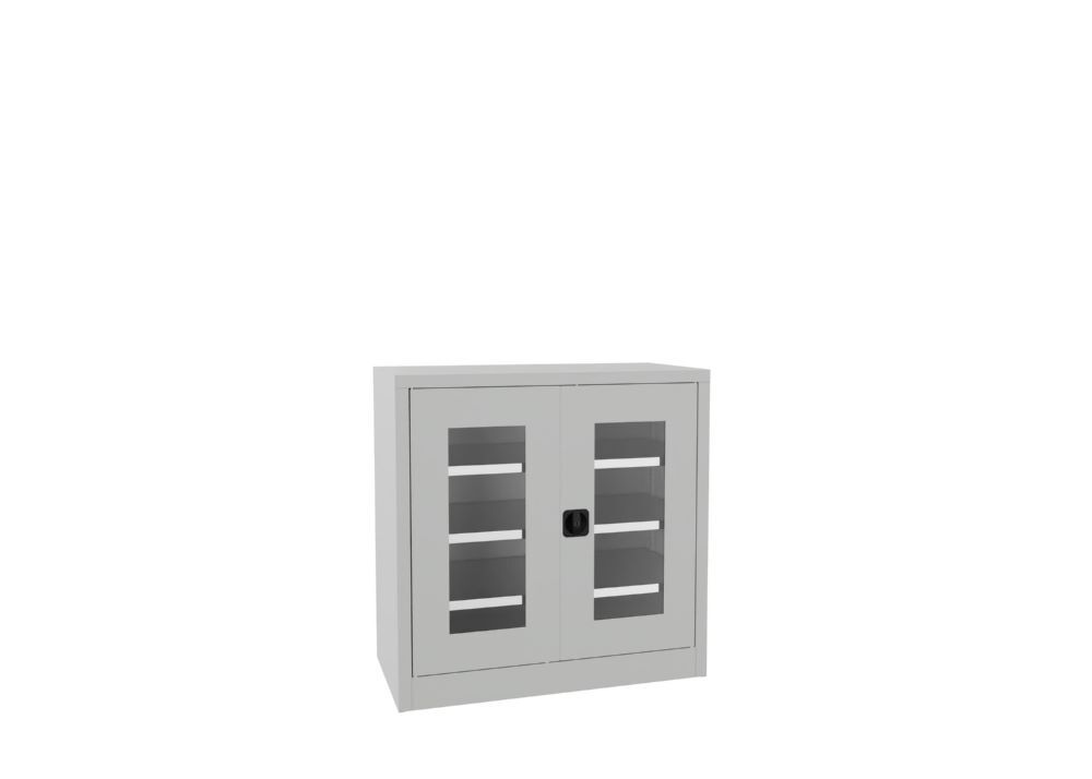 Produktbild PAVOY Flügeltürenschrank 1000x1000x500 mm 2 Böden verzinkt Sichtfenster RAL 7035