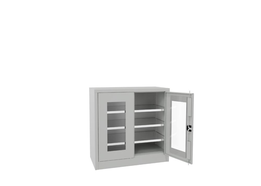 Produktbild Flügeltürenschrank, 1000x1000x500 mm, 2 Böden verzinkt, Sichtfenster, RAL 7035 bild 2