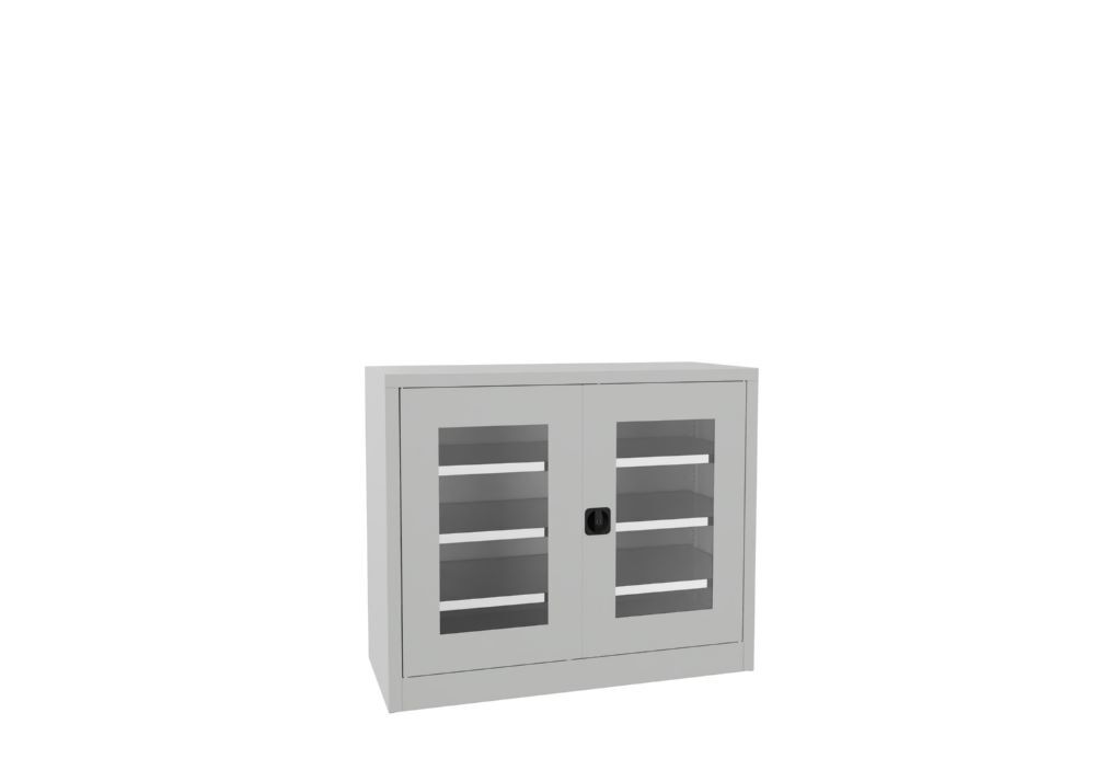 Produktbild PAVOY Flügeltürenschrank 1000x1200x500 mm 2 Böden verzinkt Sichtfenster RAL 7035