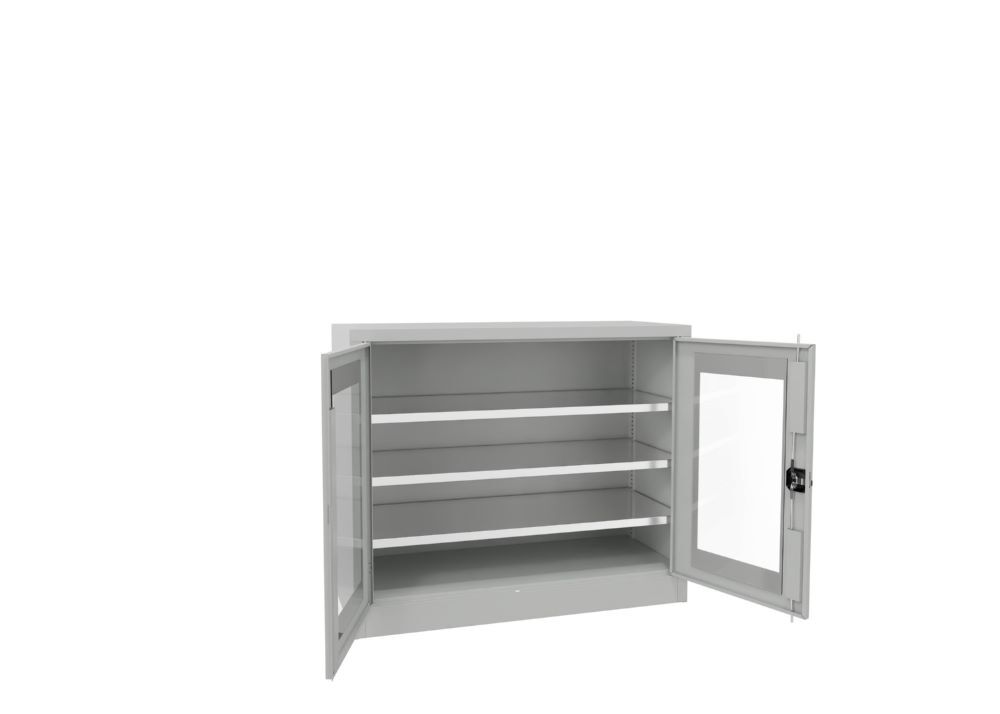 Produktbild Flügeltürenschrank, 1000x1200x500 mm, 2 Böden verzinkt, Sichtfenster, RAL 7035 bild 2
