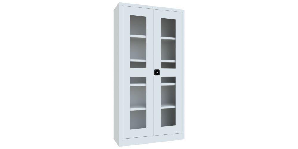 Produktbild PAVOY Flügeltürenschrank 1950x1000x400 mm 4 Böden verzinkt Sichtfenster RAL 7035