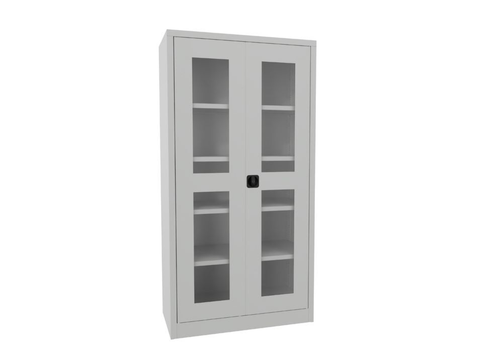 Produktbild PAVOY Flügeltürenschrank 1950x1000x500 mm 4 Böden verzinkt Sichtfenster RAL 7035