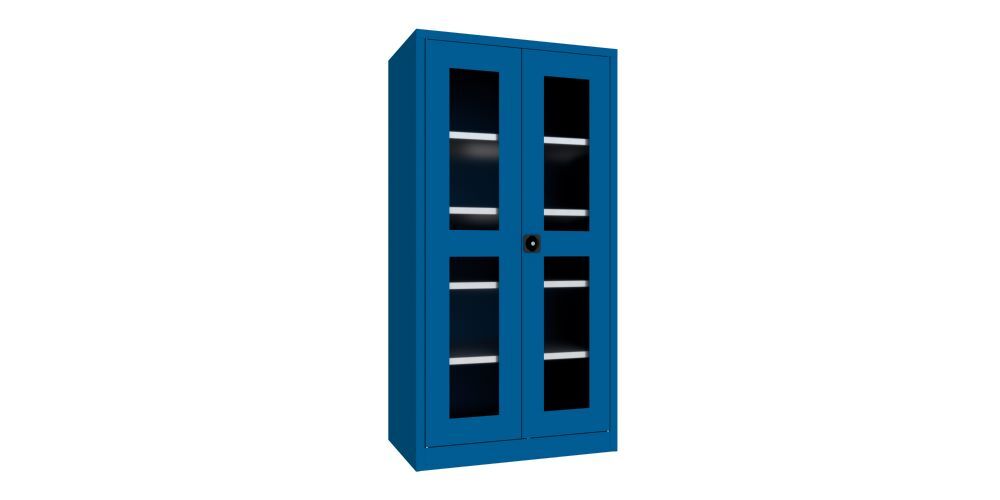 Produktbild PAVOY Flügeltürenschrank 1950x1000x600 mm 4 Böden verzinkt Sichtfenster RAL 5010
