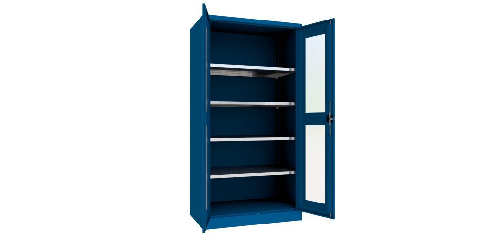 Produktbild Flügeltürenschrank, 1950x1000x600 mm, 4 Böden verzinkt, Sichtfenster, RAL 5010 bild 2
