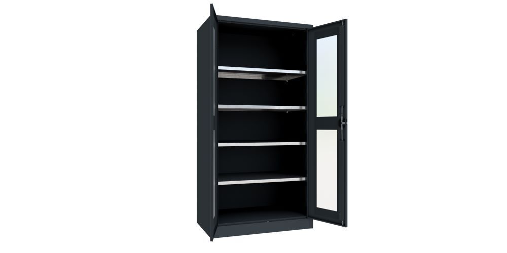 Produktbild Flügeltürenschrank, 1950x1000x600 mm, 4 Böden verzinkt, Sichtfenster, RAL 7016 bild 2