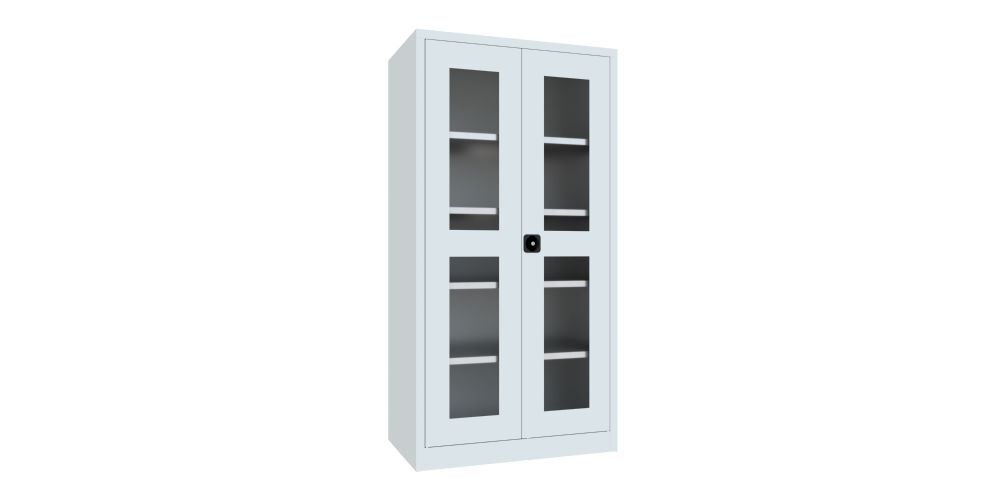Produktbild PAVOY Flügeltürenschrank 1950x1000x600 mm 4 Böden verzinkt Sichtfenster RAL 7035