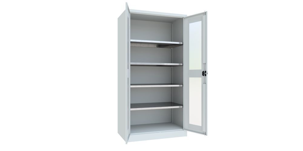 Produktbild Flügeltürenschrank, 1950x1000x600 mm, 4 Böden verzinkt, Sichtfenster, RAL 7035 bild 2
