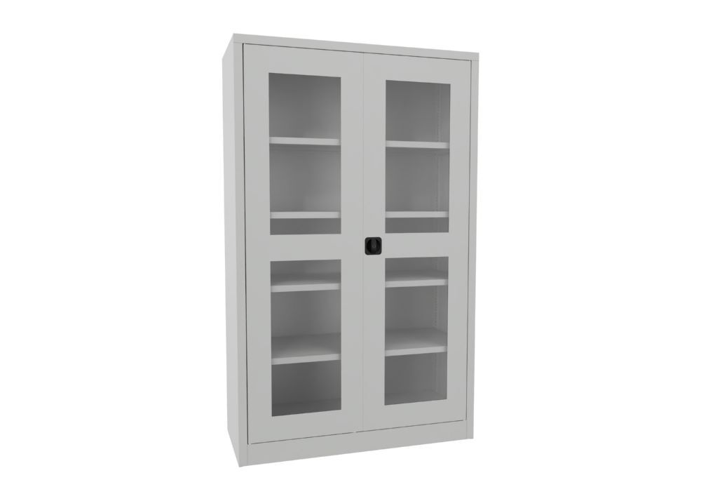 Produktbild PAVOY Flügeltürenschrank 1950x1200x500 mm 4 Böden verzinkt Sichtfenster RAL 7035