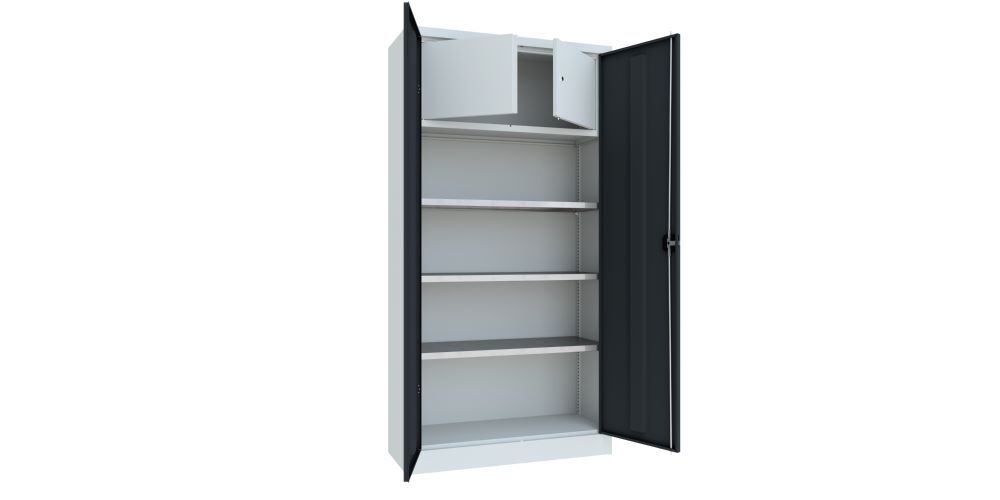 Produktbild Flügeltürenschrank, 1950x1000x400 mm, Wertfach, 3 Böden verzinkt, RAL 7035/7016 bild 2