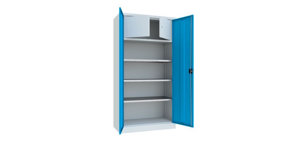 Produktbild Flügeltürenschrank, 1950x1000x500 mm, Wertfach, 3 Böden verzinkt, RAL 7035/5012 bild 2