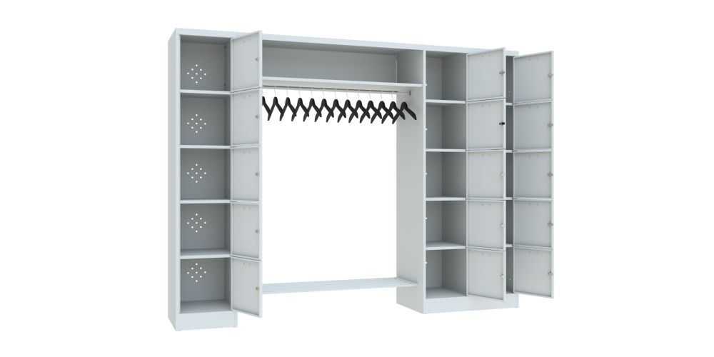 Produktbild Garderobe 1x5 Fächer, 1x10 Fächer, AB 400 mm, Hutablage 1350 mm, Zyl. RAL 7035 bild 2