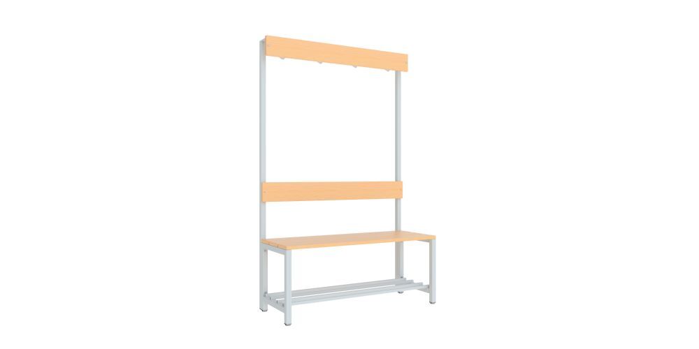 Produktbild PAVOY Garderobenbank 1000 mm mit Rückenlehne Schuhrosten RAL 7035