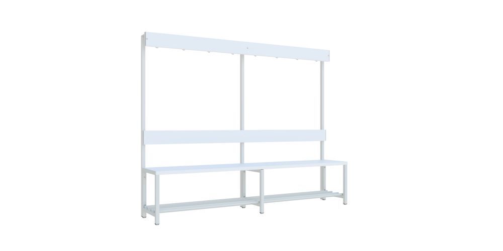 Produktbild PAVOY Garderobenbank 2000 mm mit Rückenlehne Schuhrosten RAL 7035