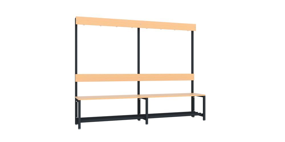 Produktbild PAVOY Garderobenbank 2000 mm mit Rückenlehne Schuhrosten RAL 7016
