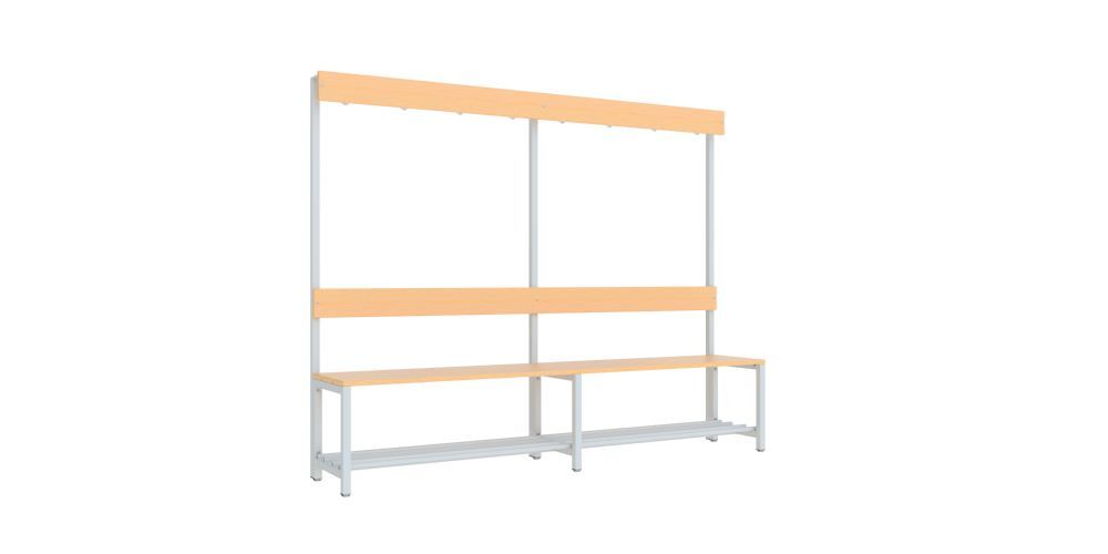 Produktbild PAVOY Garderobenbank 2000 mm mit Rückenlehne Schuhrosten RAL 7035