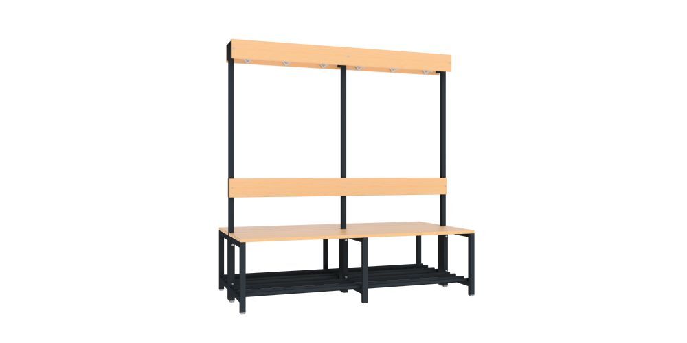 Produktbild PAVOY Garderobenbank 1500 mm mit Rückenlehne Schuhrosten RAL 7016