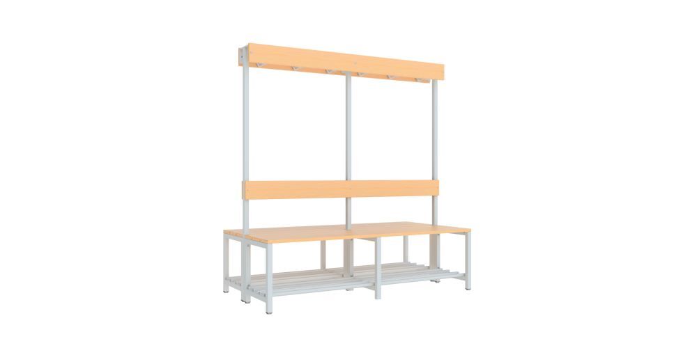 Produktbild PAVOY Garderobenbank 1500 mm mit Rückenlehne Schuhrosten RAL 7035