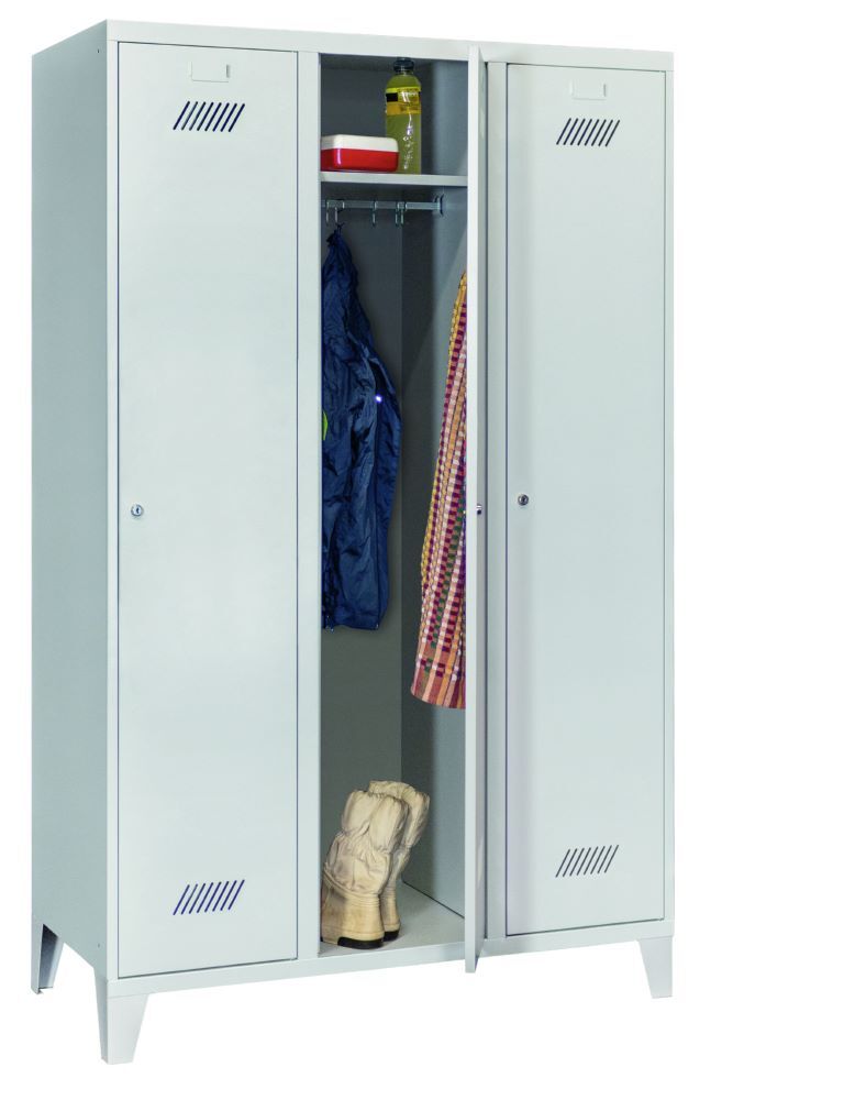 Produktbild Garderobenschrank mit Füßen, 1850x1200x500 mm, 3 Abteile, RAL 7035 bild 3