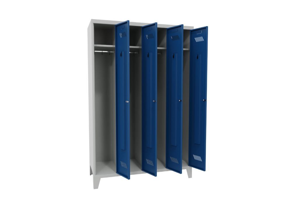 Produktbild PAVOY Garderobenschrank mit Füßen 1850x1200x500 mm 4 Abteile RAL 7035/5010