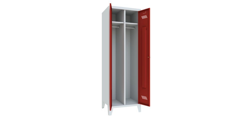 Produktbild Garderobenschrank mit Füßen, 1850x600x500 mm, 2 Abteile, RAL 7035/3000 bild 2