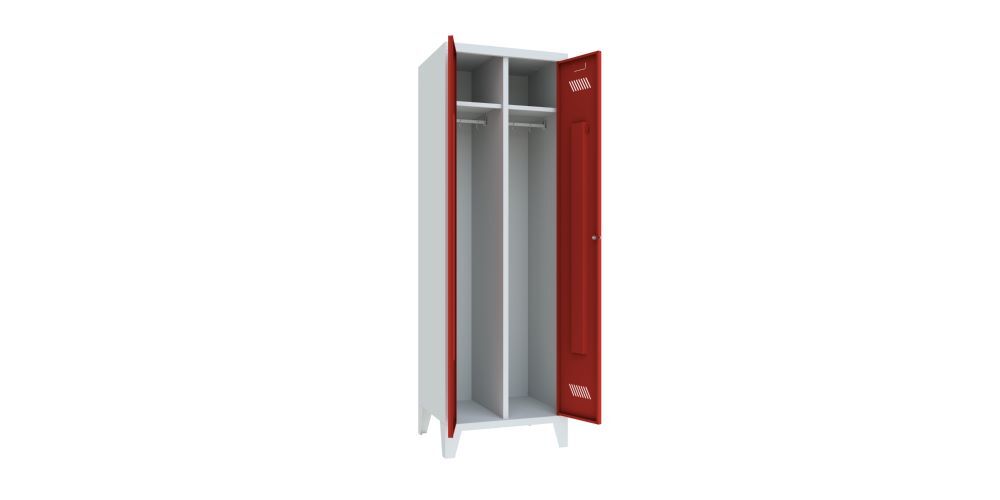 Produktbild Garderobenschrank mit Füßen, 1850x600x500 mm, 2 Abteile, RAL 7035/3000 bild 2