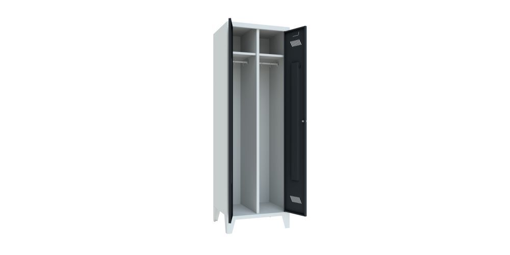 Produktbild Garderobenschrank mit Füßen, 1850x600x500 mm, 2 Abteile, RAL 7035/7016 bild 2