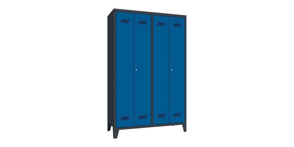 Produktbild PAVOY Garderobenschrank mit Füßen 1850x1170x500 mm 4 Abteile RAL 7016/5010