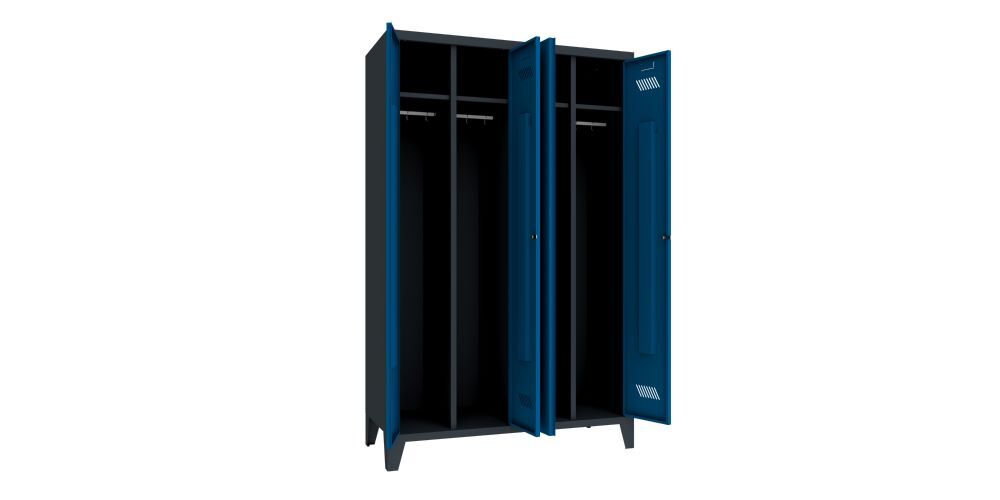 Produktbild Garderobenschrank mit Füßen, 1850x1170x500 mm, 4 Abteile, RAL 7016/5010 bild 2