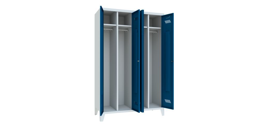 Produktbild Garderobenschrank mit Füßen, 1850x1170x500 mm, 4 Abteile, RAL 7035/5010 bild 2